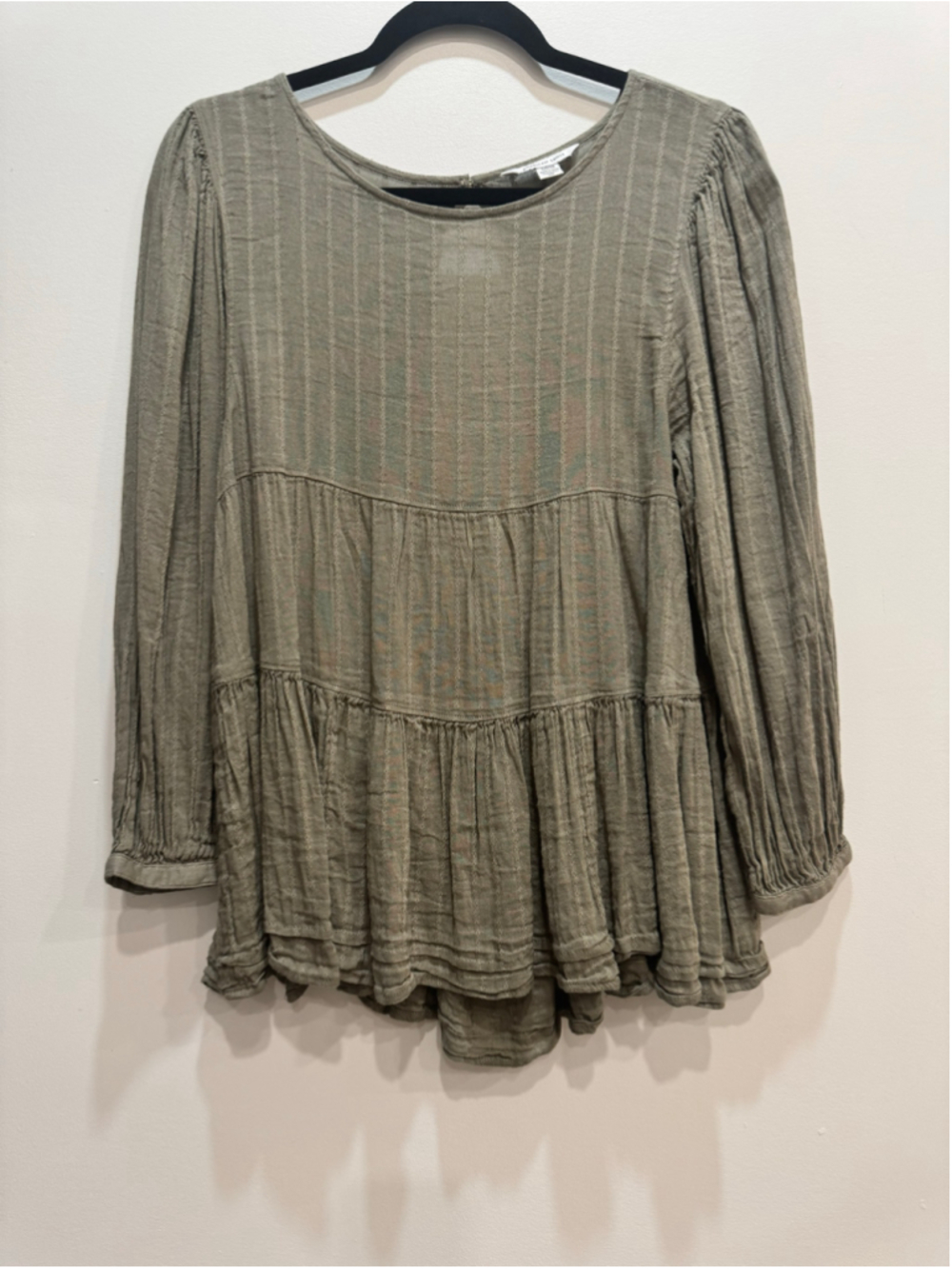American Eagle Boho Cottagecore Sage Green Textured Open Back Tiered Tunic S